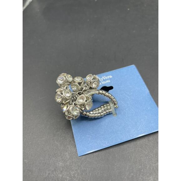 SimplyVera VERA WANG Silver Tone Dangling Clear Crystal Stretch Ring New - Picture 5 of 7